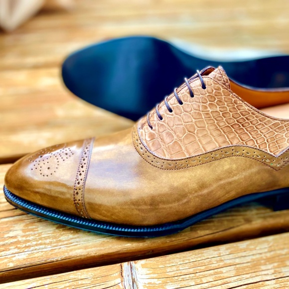 Maison Koly X Enzo Bonafe Magnat Oxfords Khaki Museum Calf leather and Alligator - Picture 4 of 4